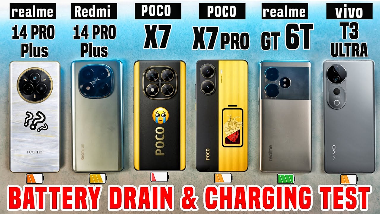 POCO X7 Pro vs realme 14 Pro Plus vs Redmi Note 14 Pro+ vs  Realme GT 6T vs vivo T3 Ultra Battery