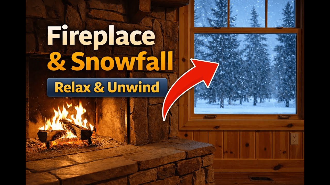 Crackling Fireplace with Snowy Window | Cinematic Relaxing Ambient (2 Hours)