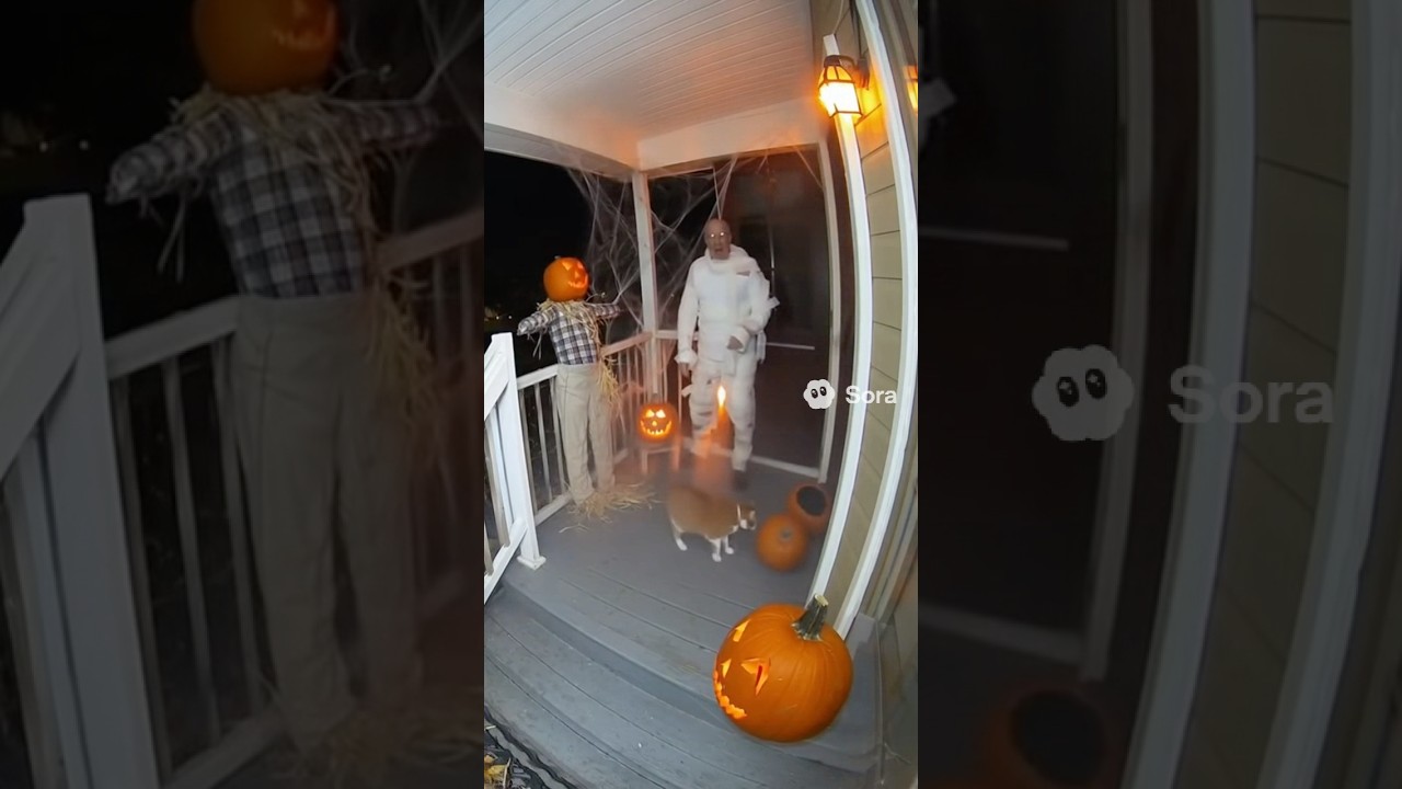 😱 Mummy Grandpa & The Brave Cat vs The Pumpkin Scarecrow! 🎃 #CatReaction #Halloween #funnycats