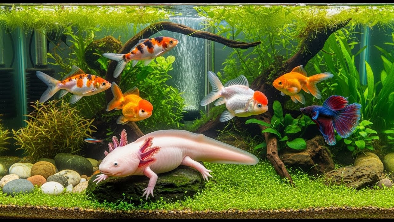 Rare Axolotl Found with Koi, Ranchu & Oranda