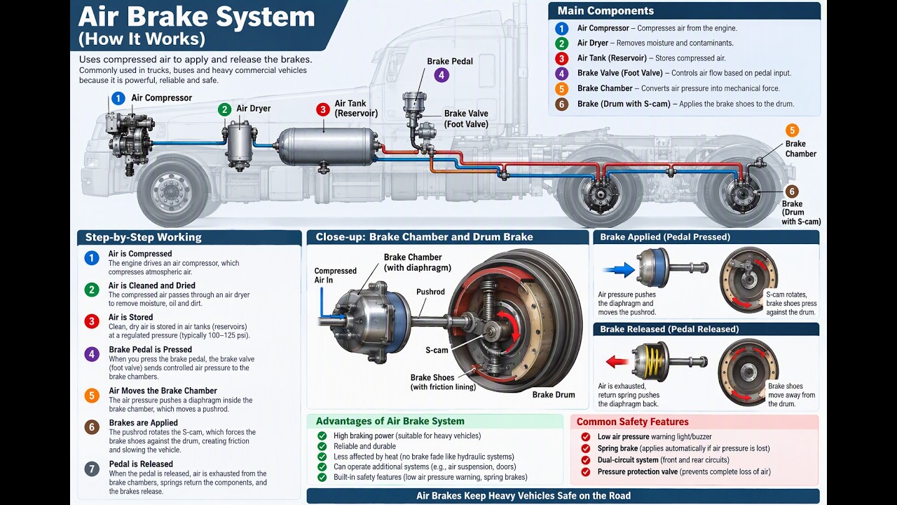 Air Brake System Explain. #automotive brake system