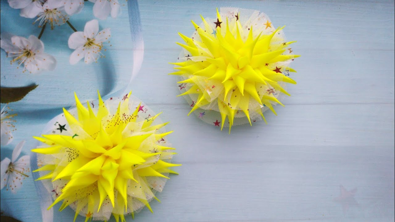 Пышные бантики из атласной ленты 1,5 см и фатина  / DIY Hair Bow / Beautiful Ribbon Bow