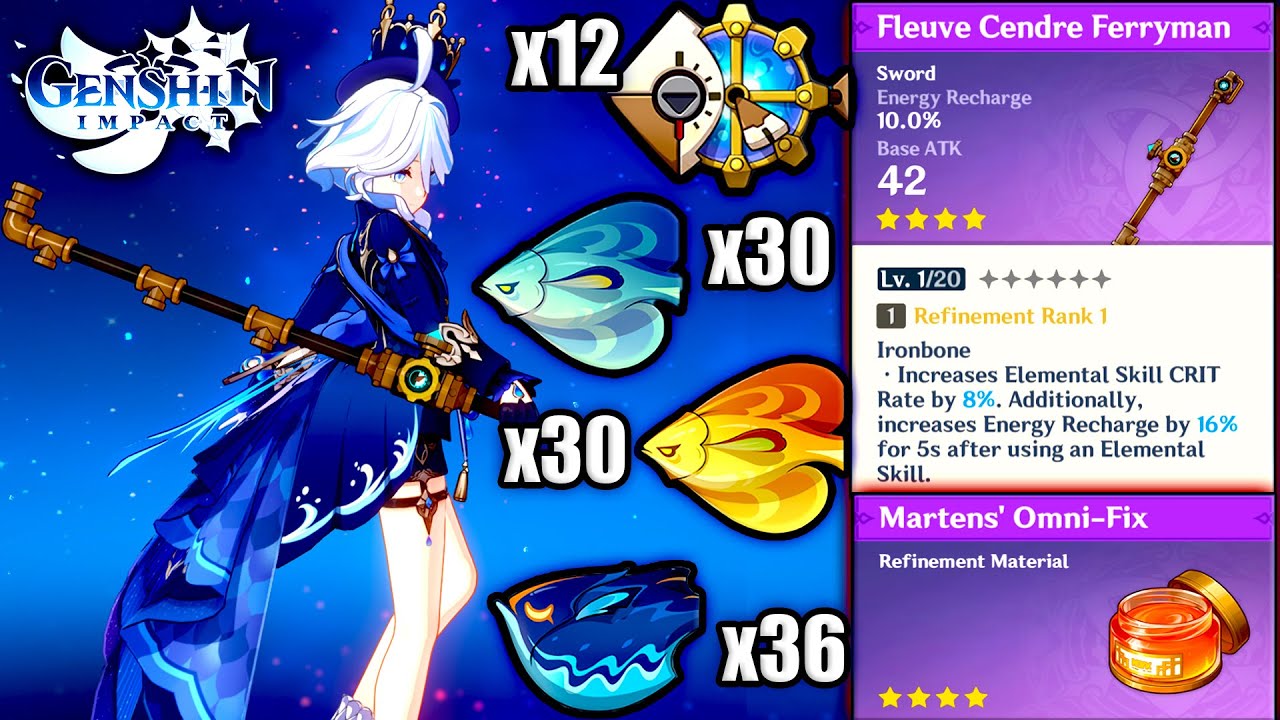 All Fishes for Fleuve Cendre Ferryman || Fontaine Fishing Sword || Genshin Impact