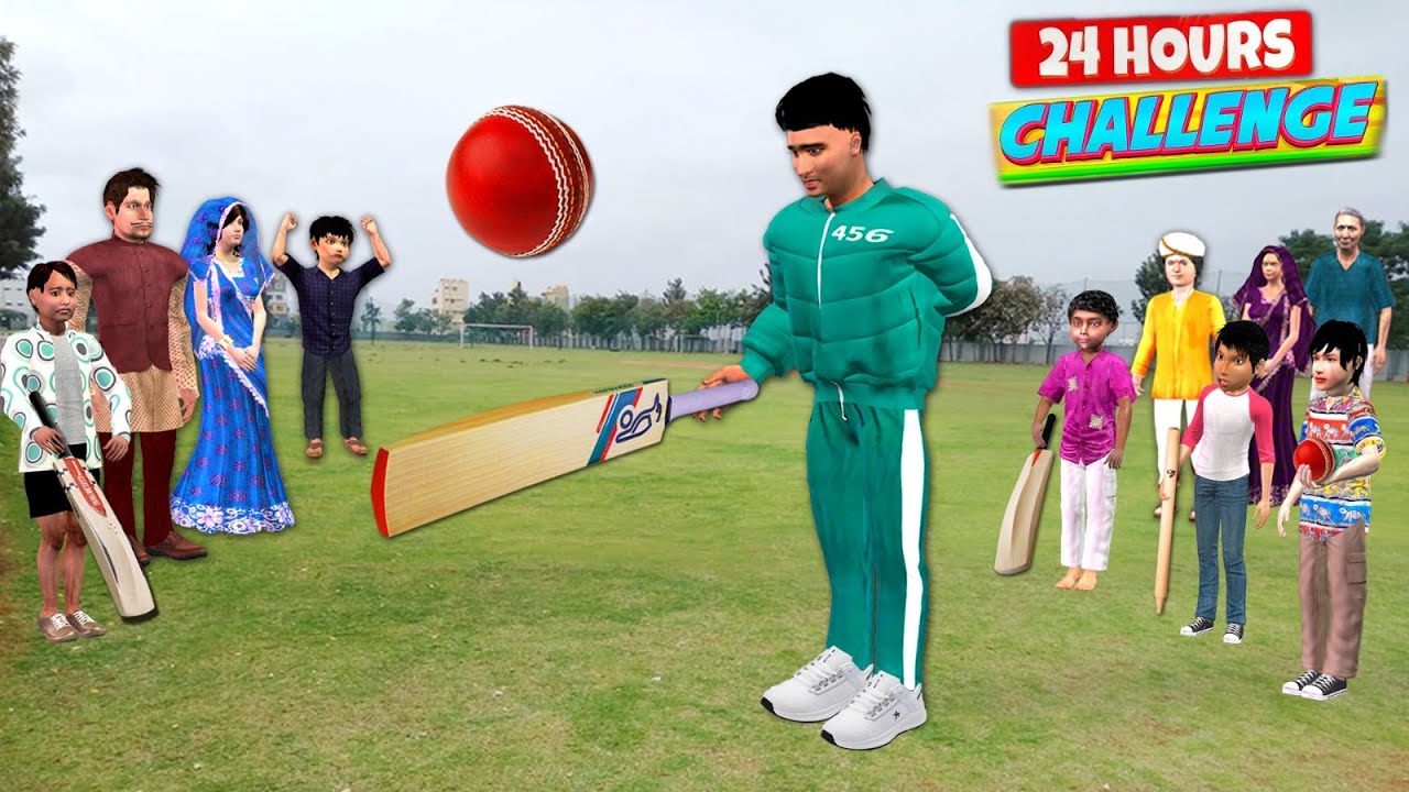 Cricket Batting Hitting Ball 24 Hours Game Challenge Hindi Kahaniya Moral Stories Funny Comedy Video