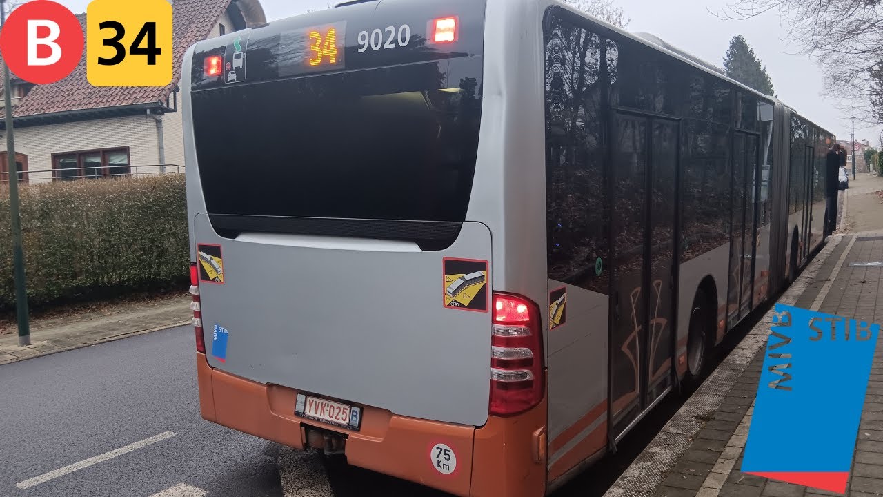 (Bus Stib) Voyage complet ligne 34 Porte de Namur à Sainte-Anne Citaro G C1 Facelift €5 n°9020.