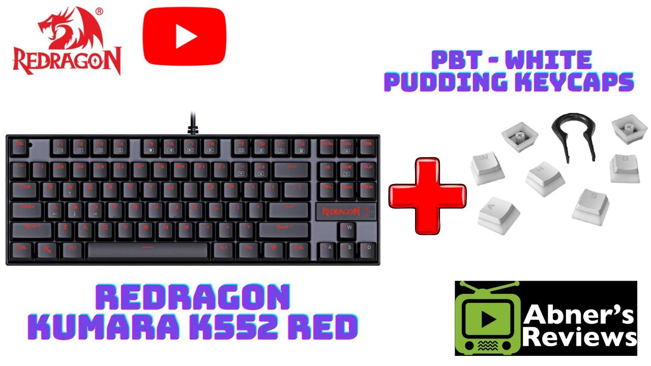 Redragon Kumara K552 RED Plus White PBT Pudding Keycaps [A.S.M.R.] [FULL KEYCAPS SWAP DEMO]
