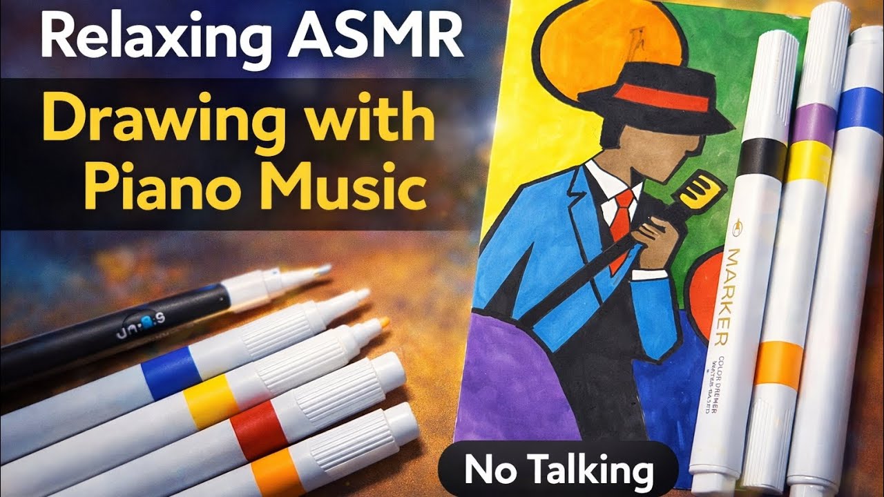 ASMR Art Process 🎨 | Relaxing Drawing with Piano Music | No Talking