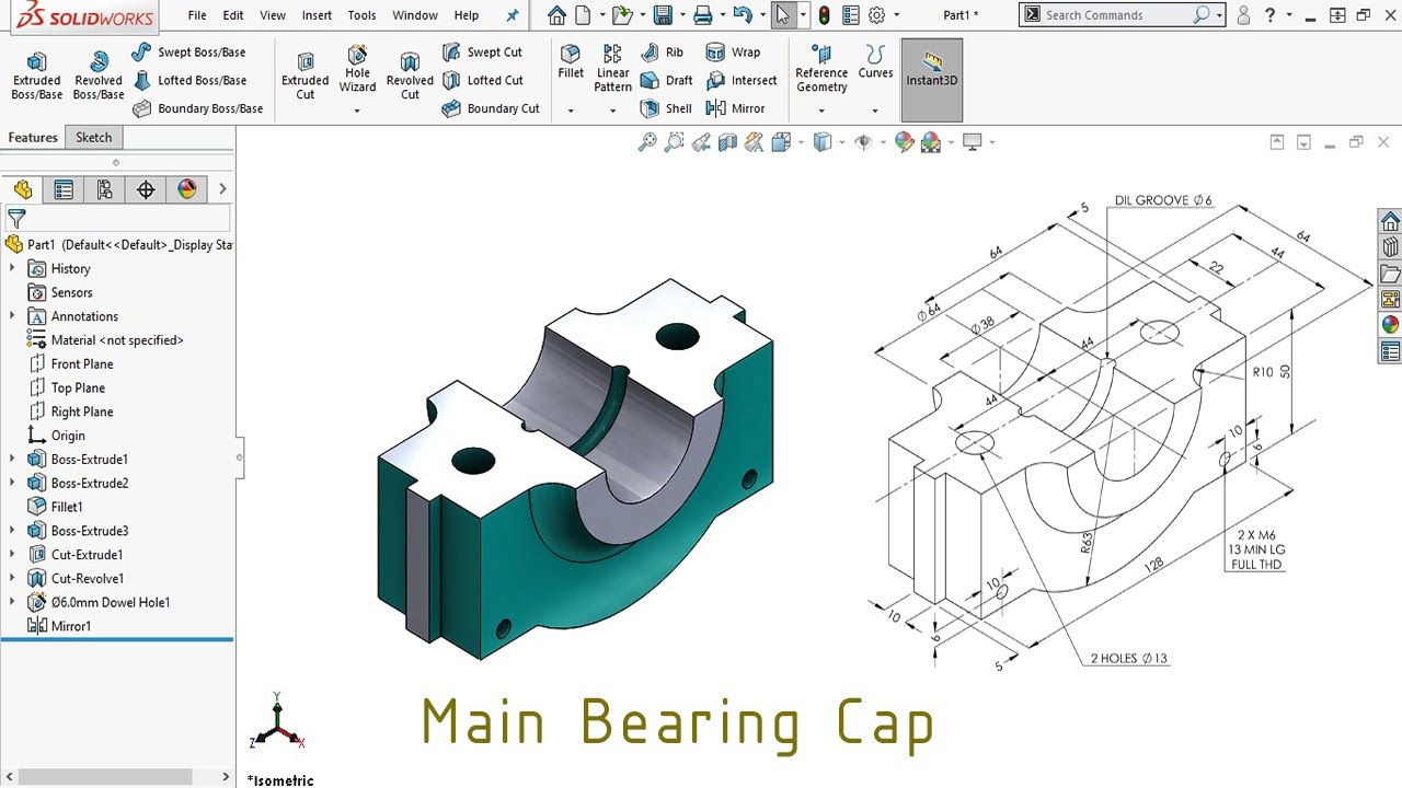 Solidworks Tutorial: Exercise #56 (Main Bearing cap)