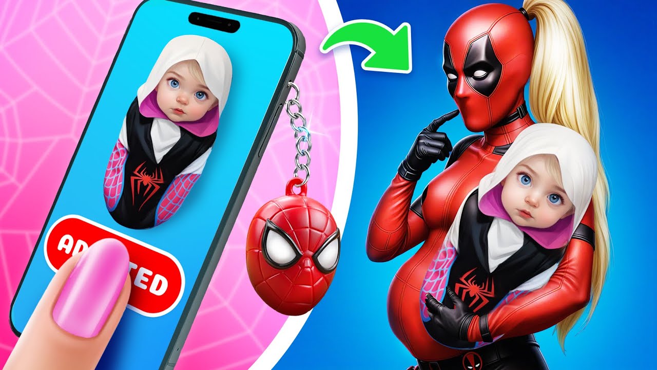 레이디 데드풀과 스파이더맨이 부모가 되었어요! 수퍼히어로한테 입양되었어요!