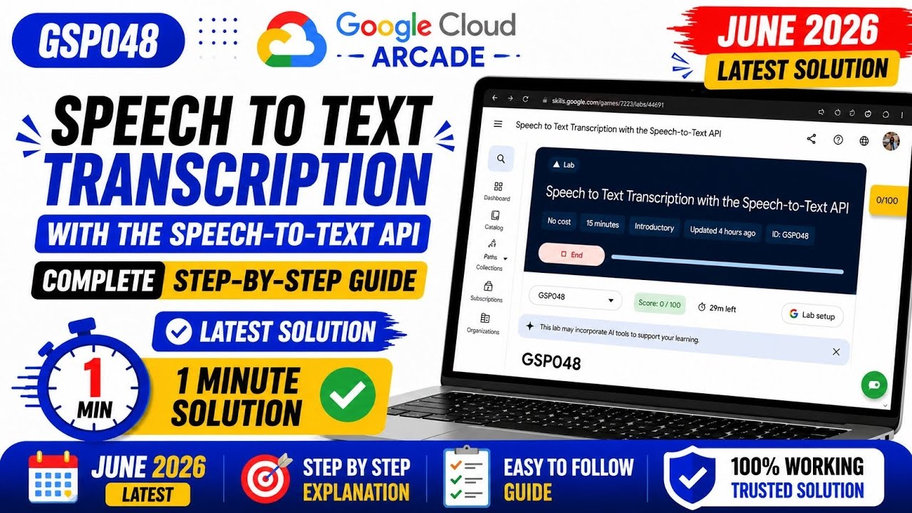 Speech to Text Transcription with the Speech-to-Text API | #GSP048 #qwiklabsarcade2026 #arcade2026 