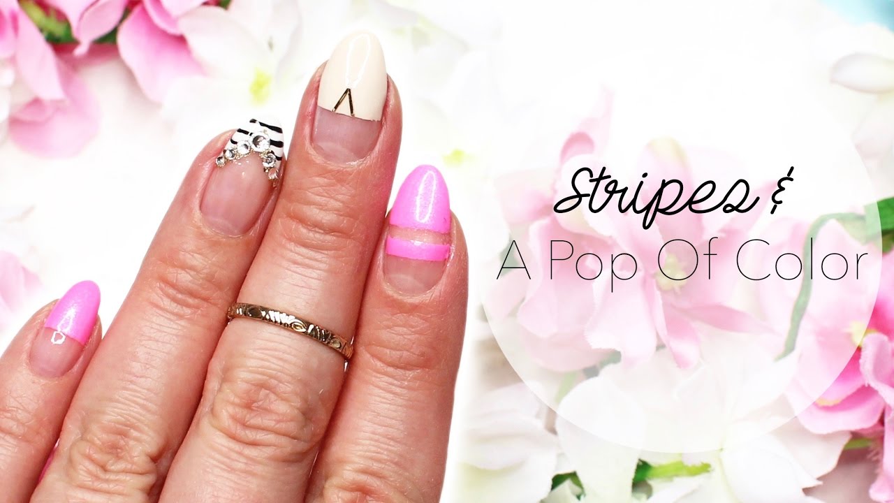 Stripes & A Pop Of Color Nail Art | Spring 2017 ♡