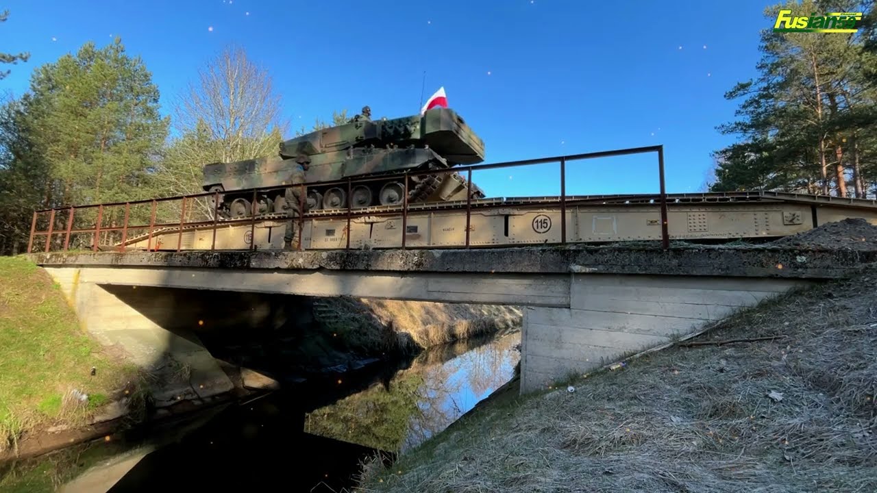 U.S. Army combat engineers builds an emergency bridge for combat vehicles through in Poland