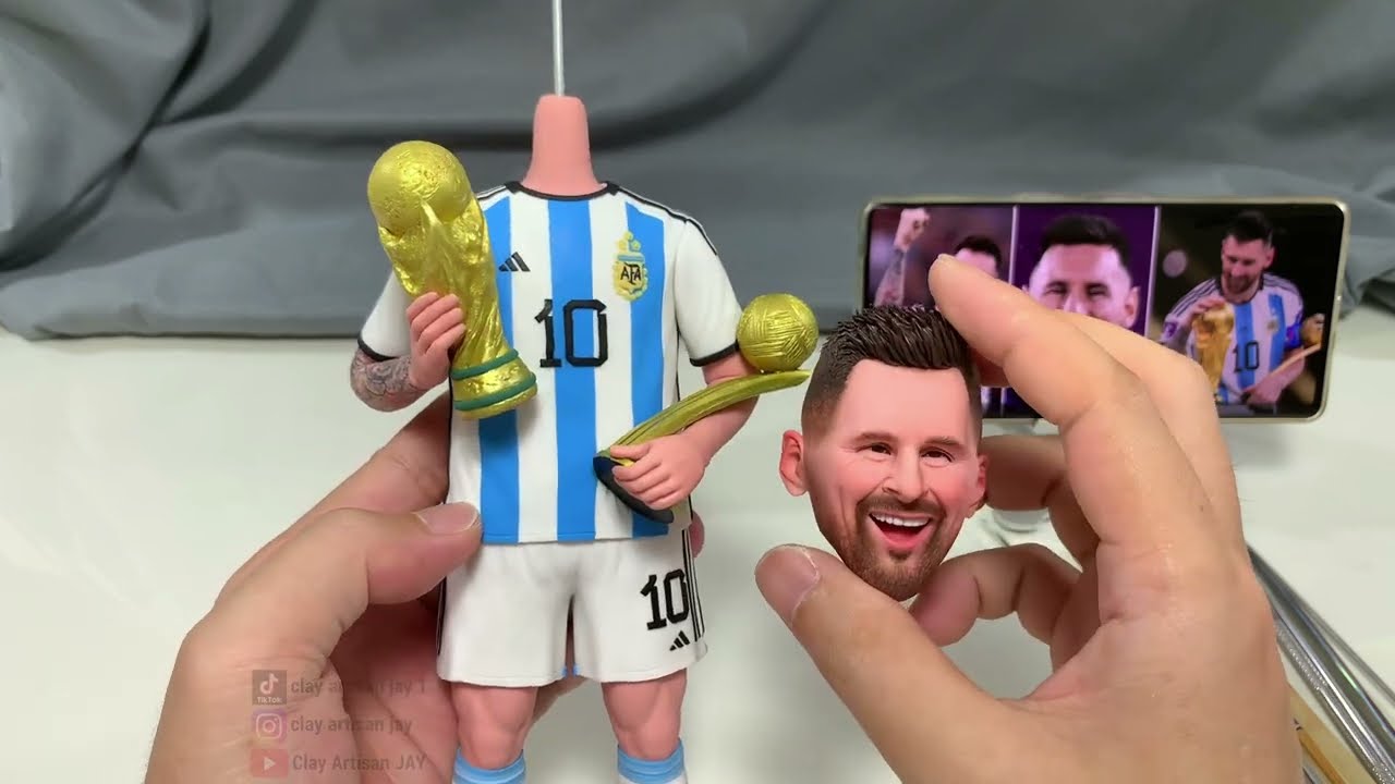 Clay Artisan JAY: Sculpting Messi Holding the World Cup Trophy – A Moment to Remember