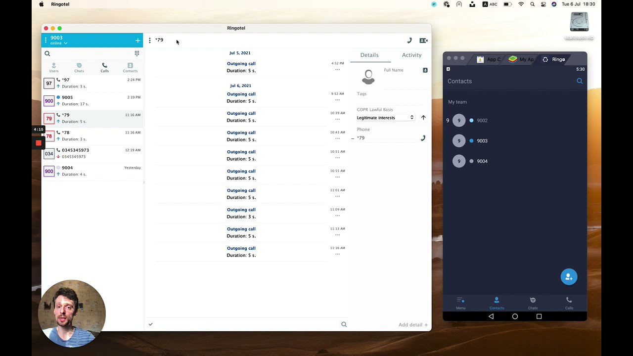 Trigger built-in PBX features via the softphone user interface - Ringotel