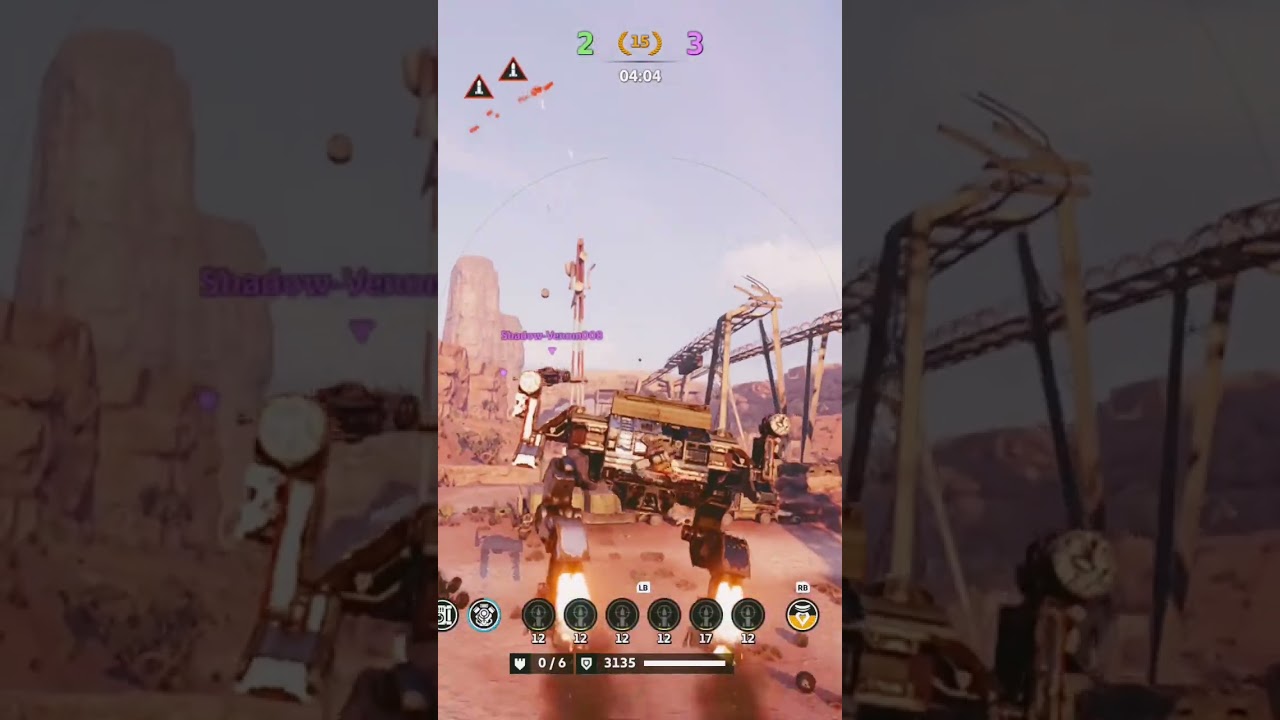 #Mech build in #Crossout for #Xbox, 6 pyre rocket launchers on steppe spider cabin. #Frontflip 😂