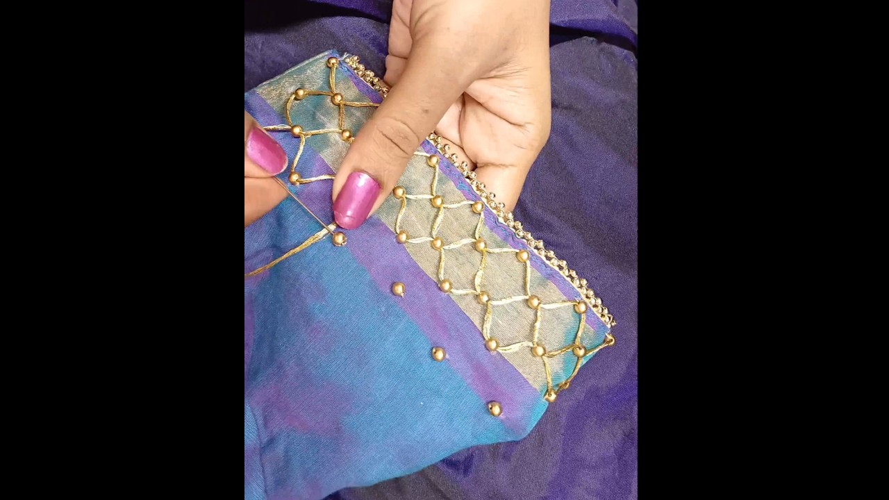 aariwork on stitched blouse using normal needle #beadwork #simpledesign #embroidery #aariwork