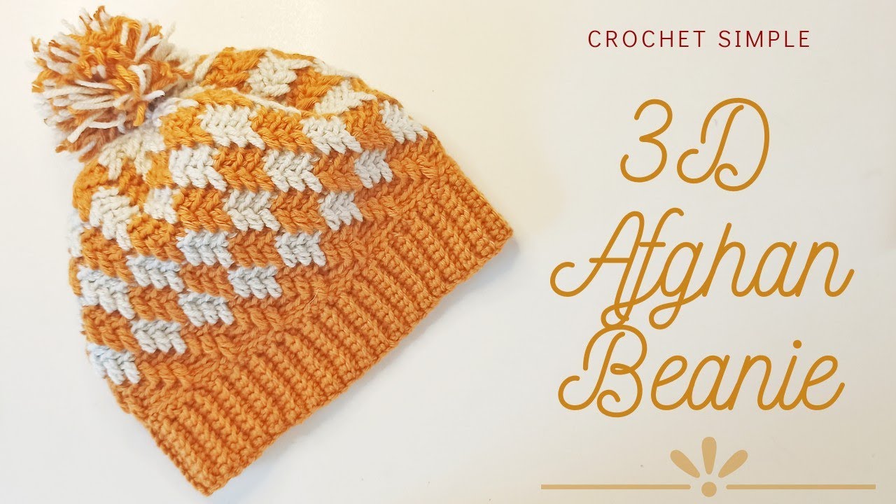 Crochet Simple 3D Afghan Beanie / Easy Beginner Hat