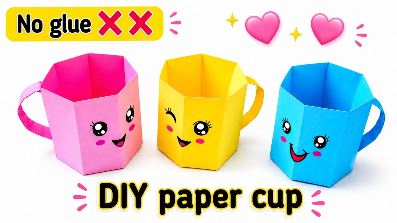 DIY paper cup|Paper cup without glue|No glue paper craft|Paper craft without glue|Easy no glue craft