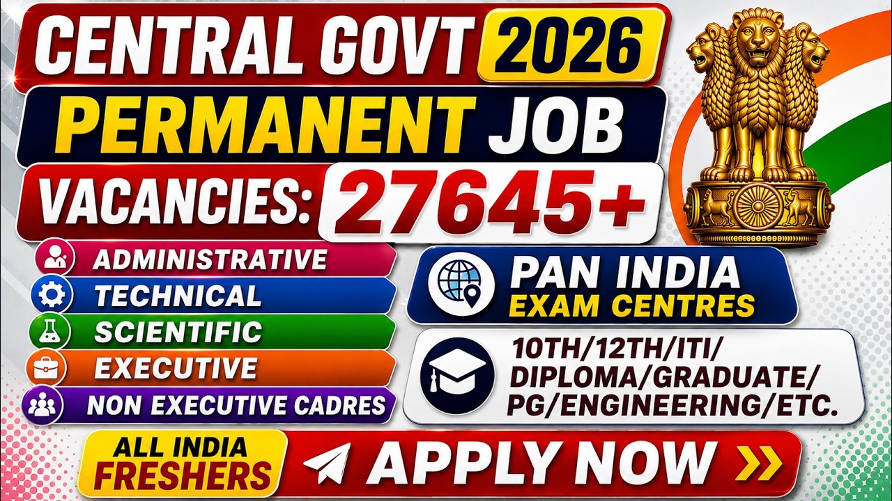 🚨Central Govt 😲HUGE Recruitment 2026 😱Vacancies: 27645+ 😍 10th/12th/Graduate Pass