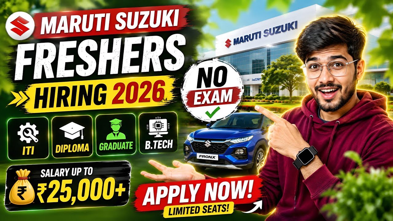 🔥 Maruti Suzuki Freshers Hiring 2026 | ITI, Diploma, Graduate, B.Tech | No Exam | Apply Online 