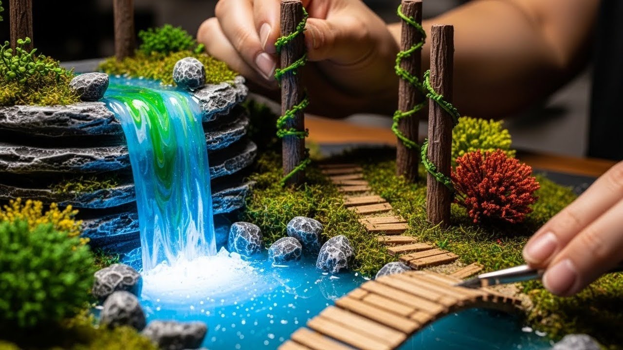 Miniature Waterfall Diorama Timelapse — From Raw Materials to Tiny World