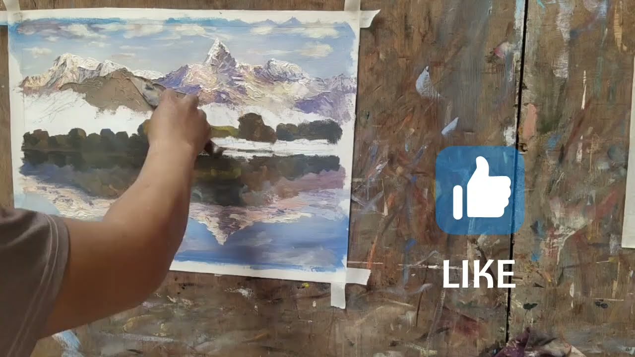 steps full painting video mountain ,subscribe☺️🙏#art #machhapuchhre #fewalake #nature #life #artist