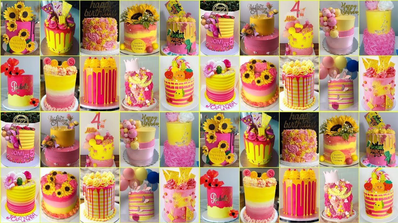 🌈Pink & Yellow Cake Designs Ideas 2023/Pink Colour Cakes/Cake Design/Anniversary Cake/Birthday Cake