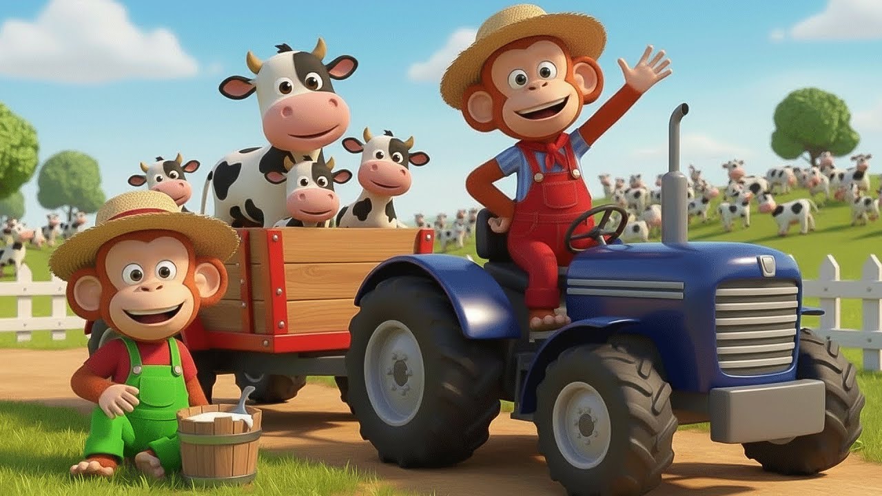 🐒🚜Monkey Tractor: Move Ducks, Cows, Pigs, Chickens & Cats and Harvest Sugar Beetroot | Fun Farm Work
