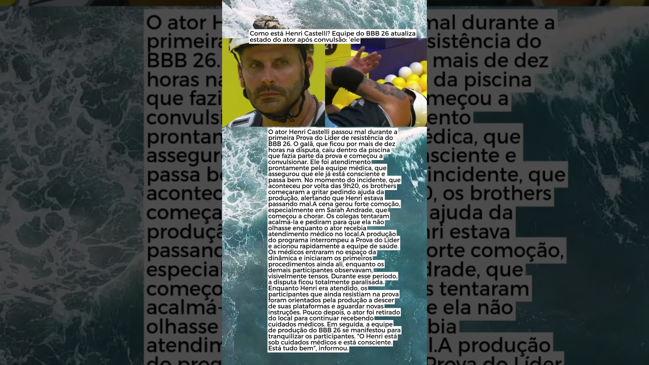 Como está Henri Castelli? Equipe do BBB 26 atualiza estado do ator após convulsão; ‘ele