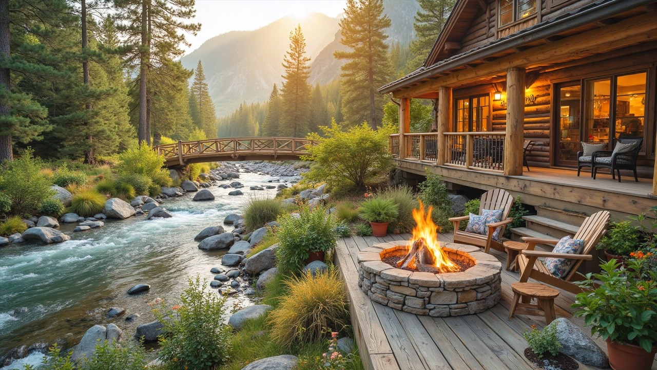 The Coziest Spring Riverside Cabin Porch 🌿🔥 Calm Piano & Nature Sounds for Deep Relaxation