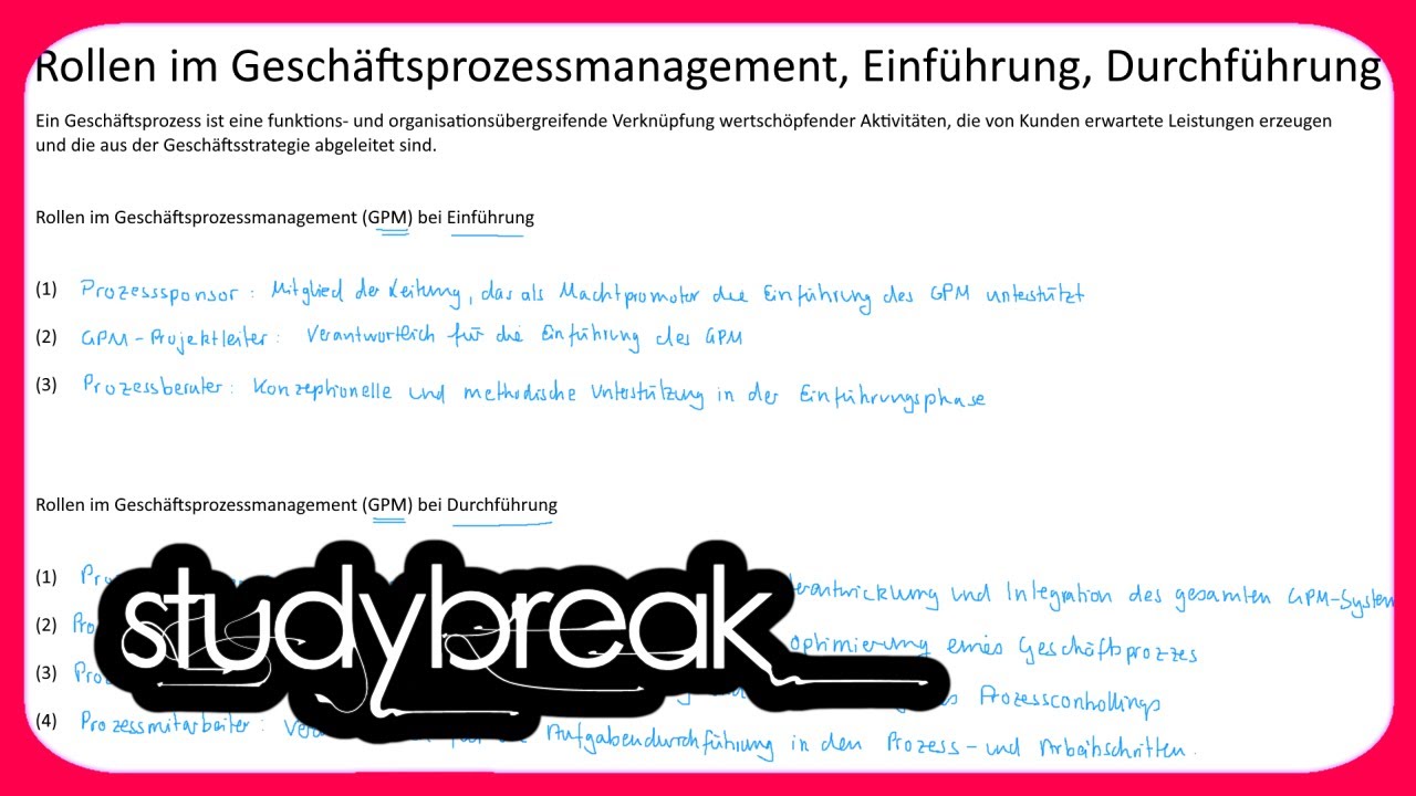 Rollen im Geschäftsprozessmanagement, Einführung, Durchführung | Wirtschaftsinformatik