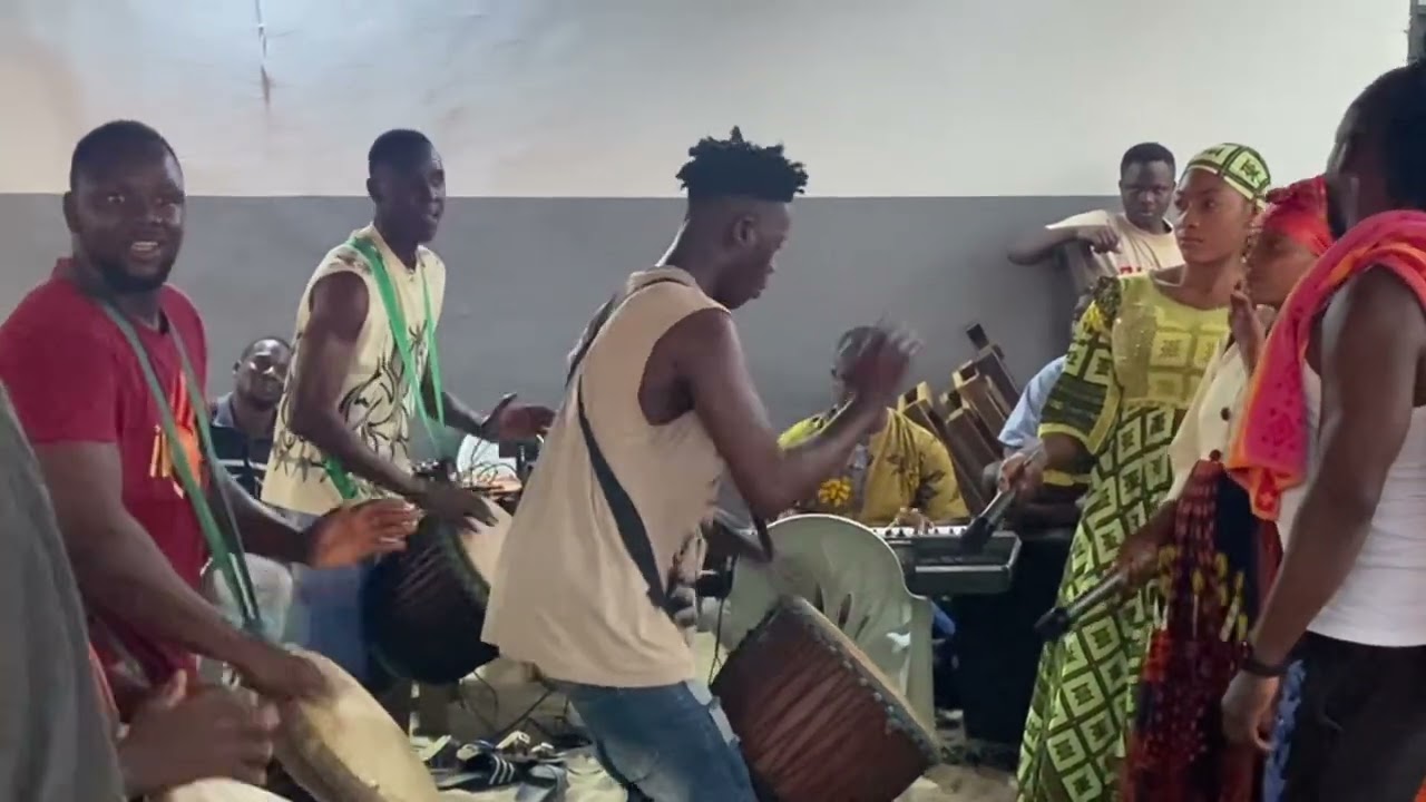 African Drum Master Sidiki Dembele and his band 'Percussion D'Abobo' in rehearsal