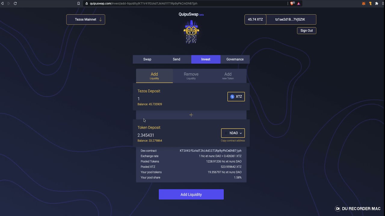 Quipuswap.com #Tezos Tutorial - Adding Liquidity