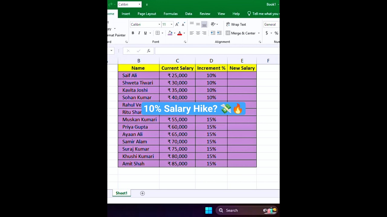 Excel Salary Increment Formula 💸 | Instant Calculation Trick 2025 #tipsandtricks