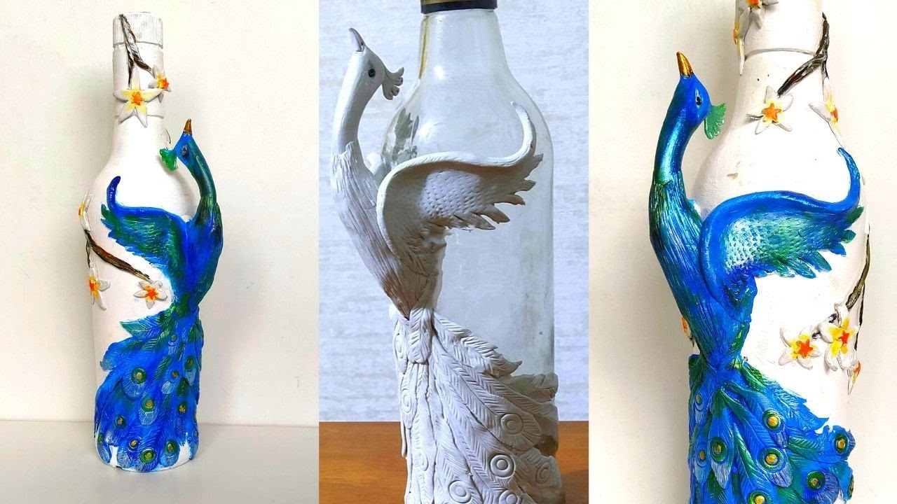 Glass Bottle Craft Ideas Peacock Design