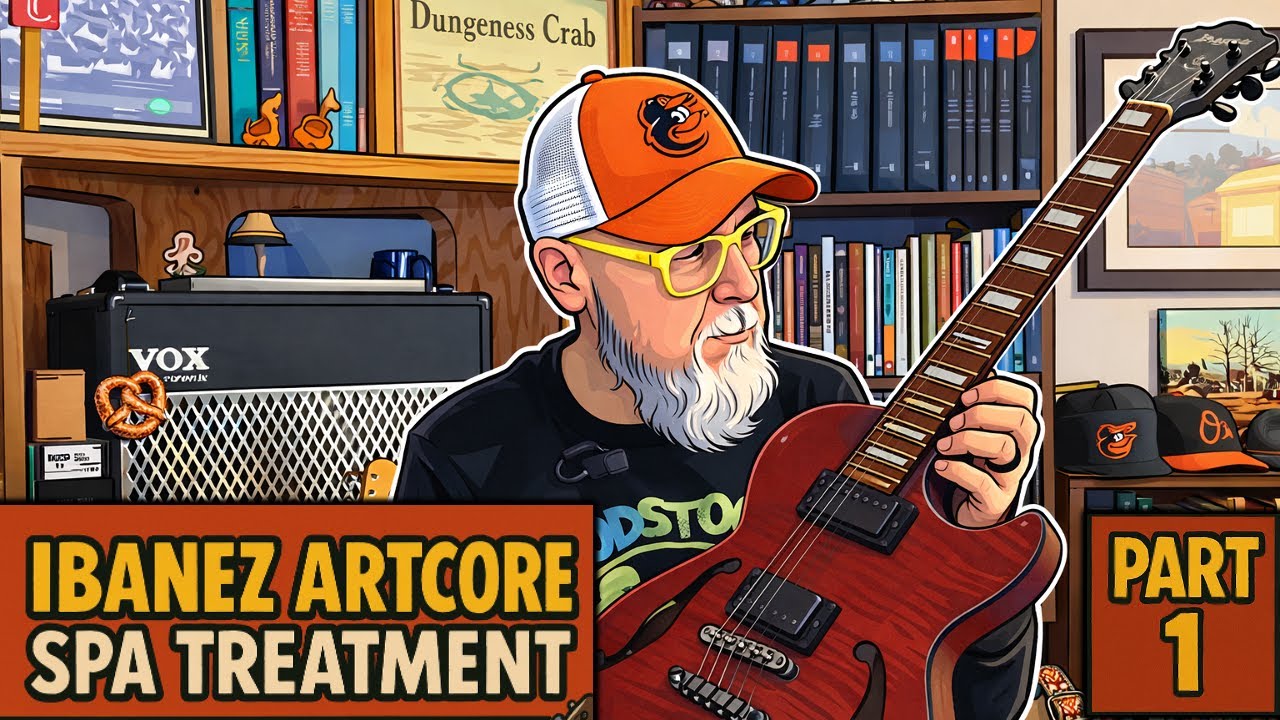 Настройка и ремонт гитары Ibanez Artcore: выравнивание ладов и диагностика электроники.