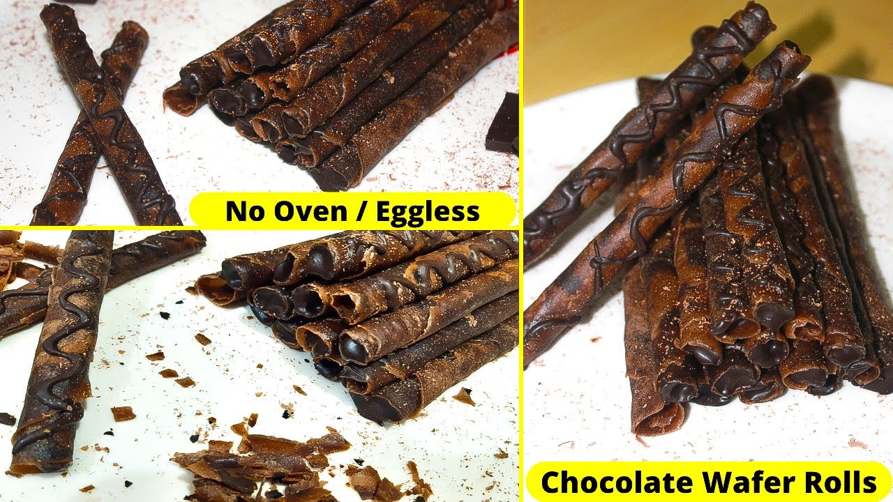 Chocolate Wafer Rolls Recipe | No Egg/Oven Chocolate Cigarettes Cookies |  Crispy Choco Wafer Recipe
