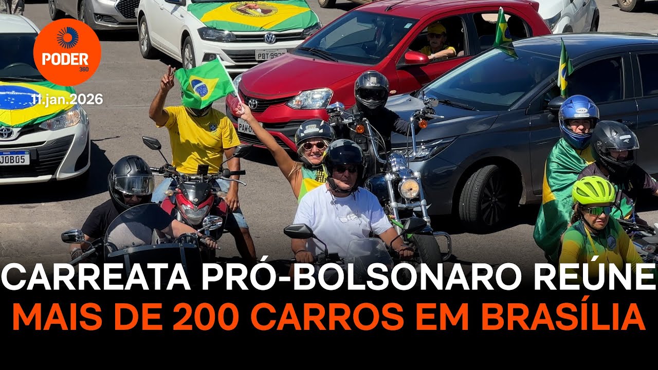 Carreata de apoiadores de Bolsonaro re&uacute;ne mais de 200 carros em Bras&iacute;lia