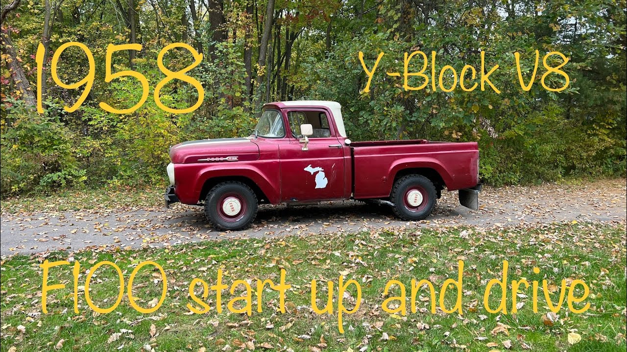 1958 Ford F100 on the road- acceleration -cruising -272 y block -classic fridge truck revived-
