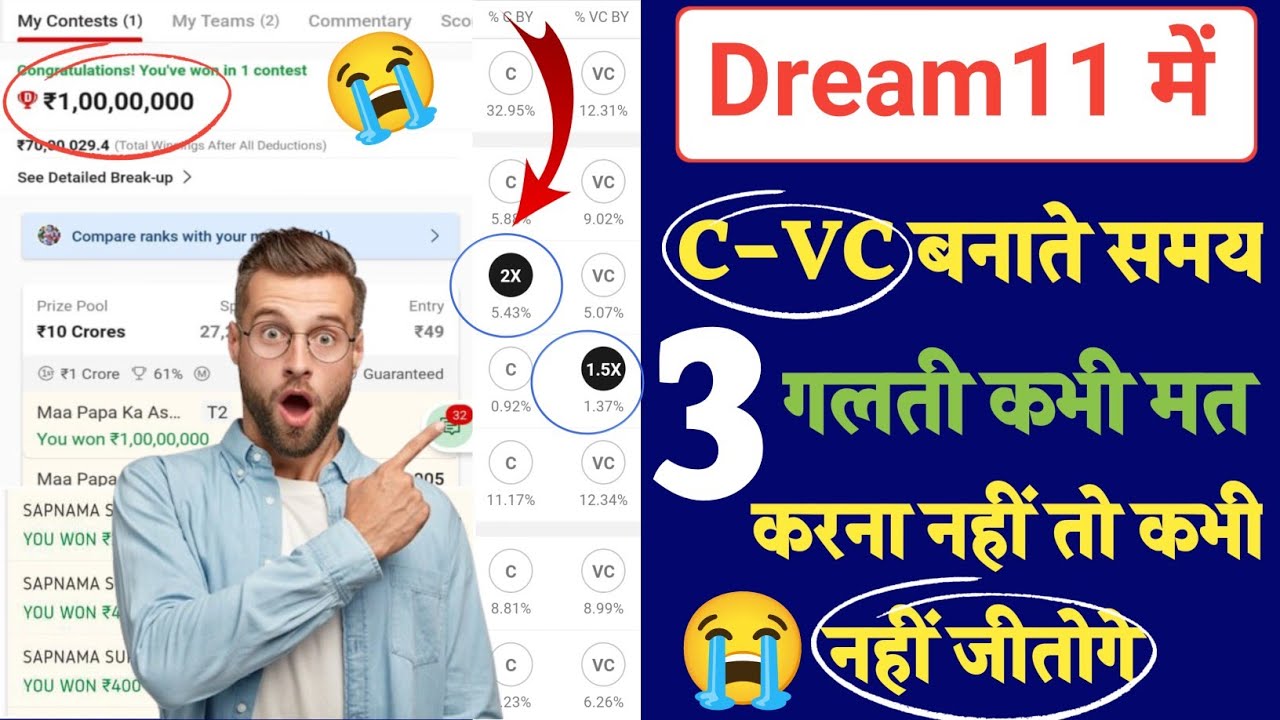How to make Captain and Vice Captain in Dream 11 / How to choose C VC for Rank 1 in Dream 11