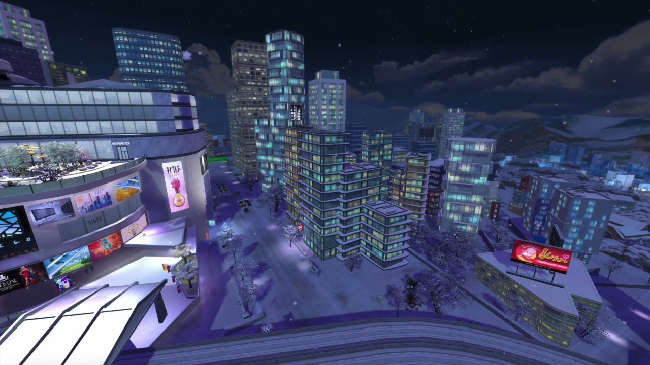 sims 4 ❄️ snowy night ambience in San Myshuno