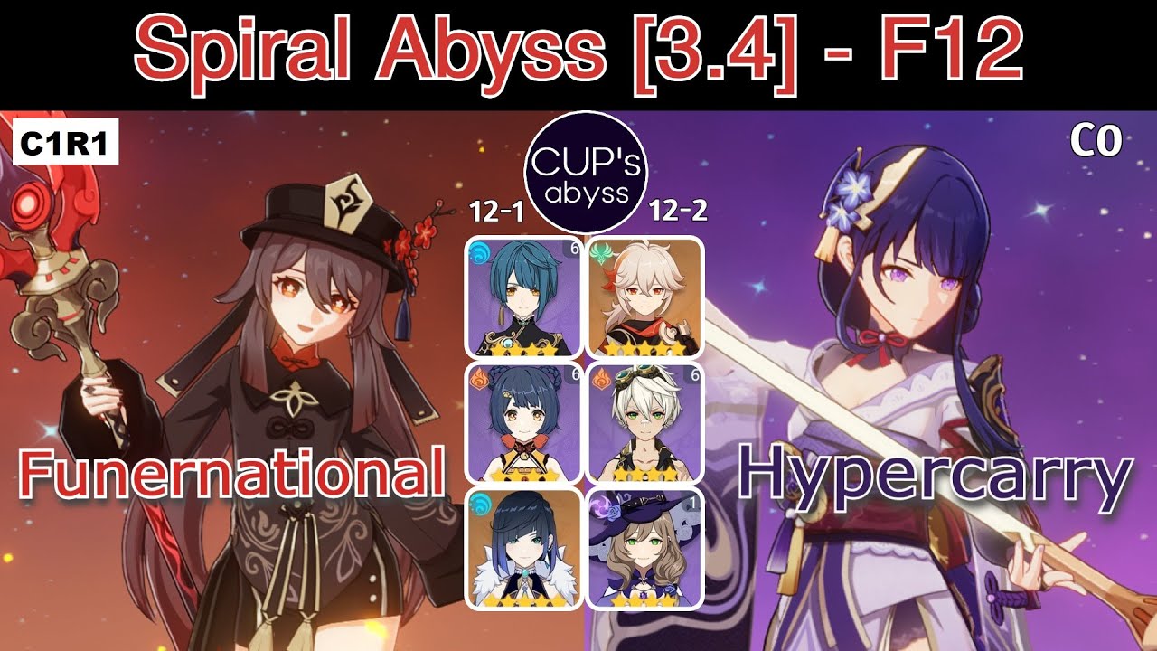 HuTao (C1R1) + Raiden Shogun (C0), Spiral Abyss [v3.4] Floor 12, 9*clear