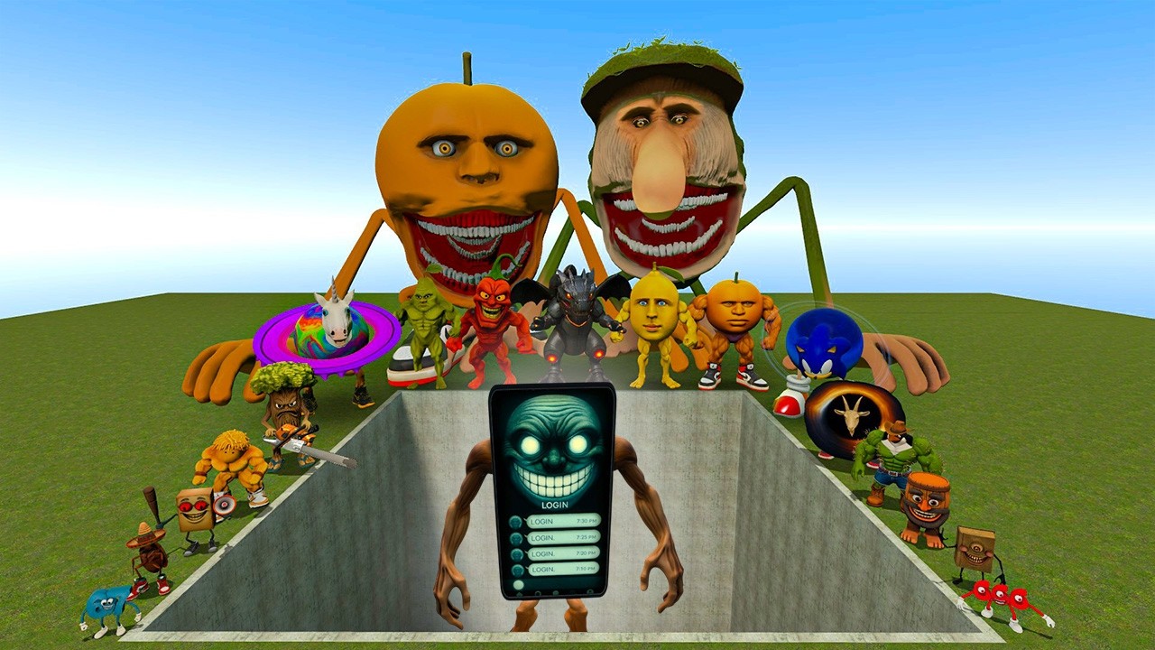 AI Brainrot Memes vs Gin Gin Login Bosses in Giant Pit – Gmod Chaos