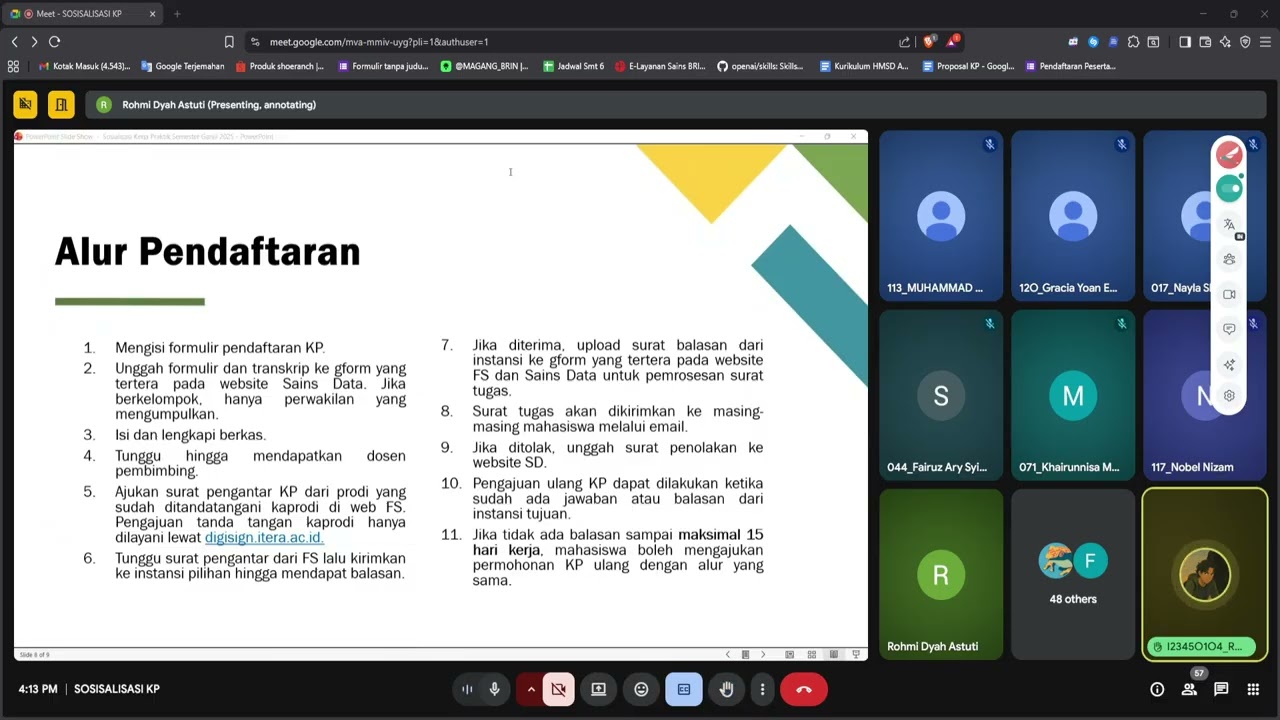 Sosialisasi Pendaftaran Kerja Praktik (KP) Sains Data 2026