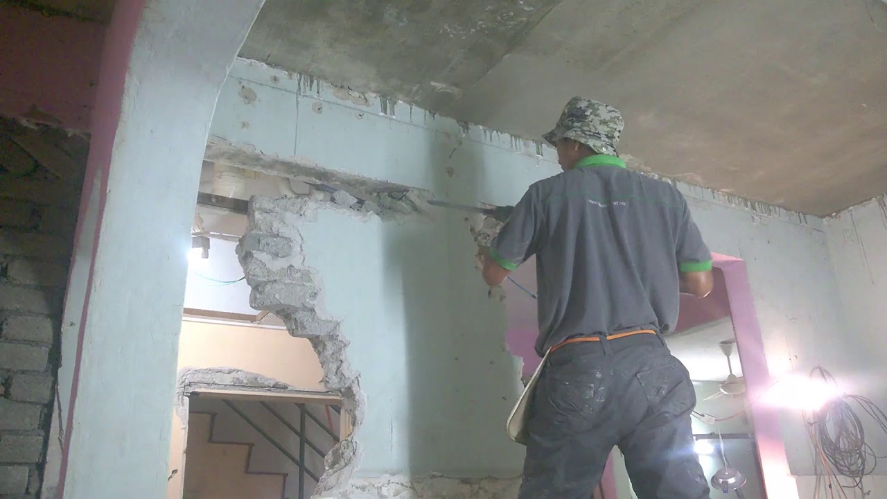 Cara Menghacking/menembak dinding batu bata/How to hack plastered brick wall by Demolition Hammer