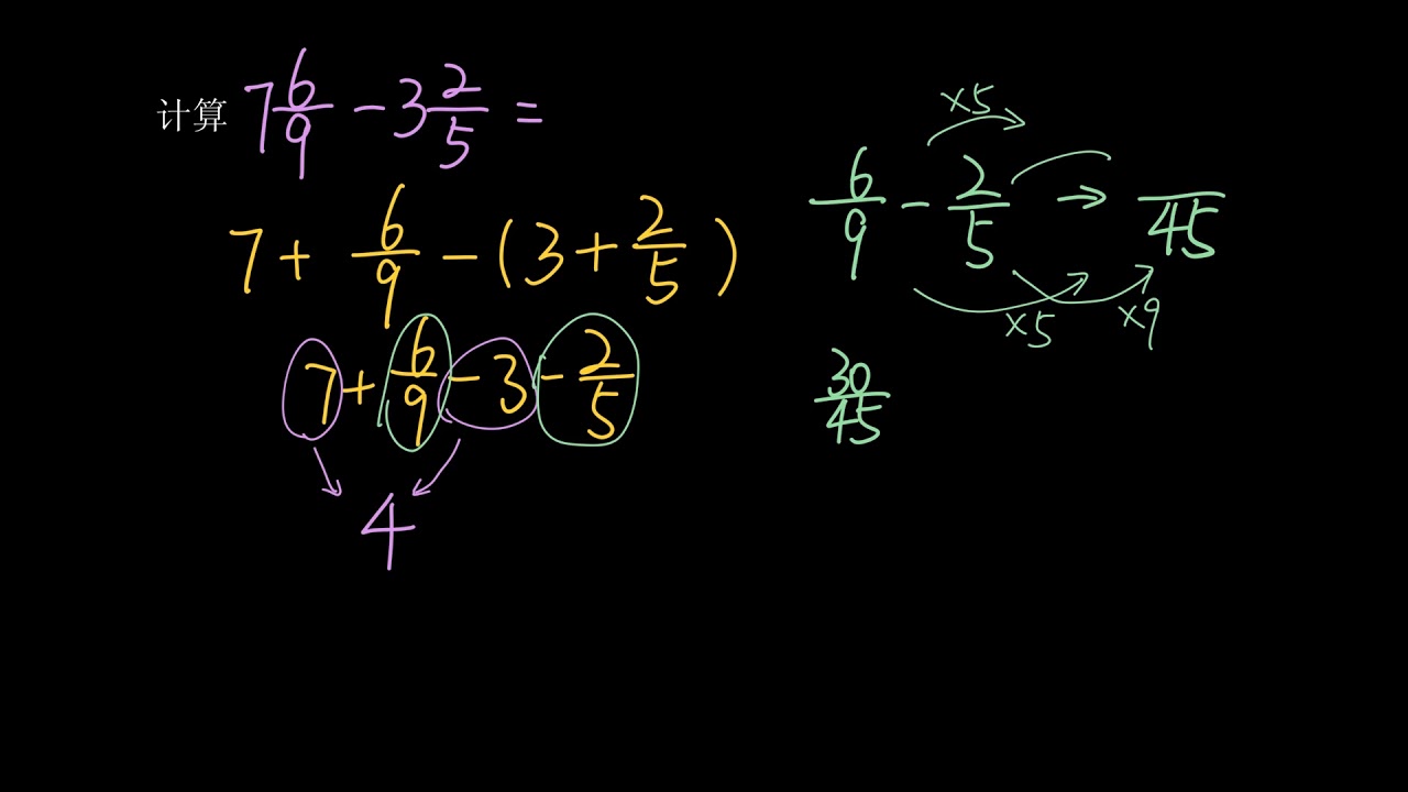 五年级数学 154 |分数的加法和减法：带分数减法例题