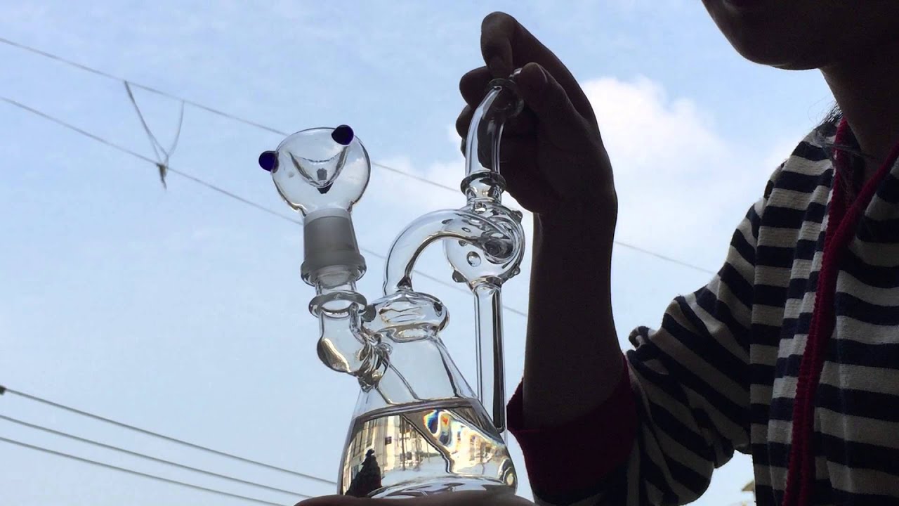 2 Function Double Recycler Glass Bongs Hookahs Glass Water Pipes free shipping