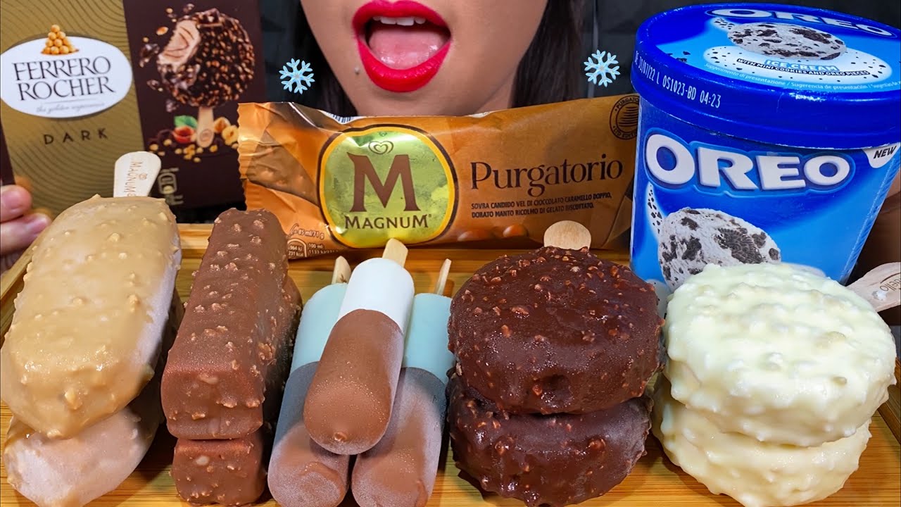 ASMR ICE CREAM PARTY, OREO, MAGNUM, KINDER, FERRERO, BOUNTY 먹방 MUKBANG MASSIVE Eating Sounds