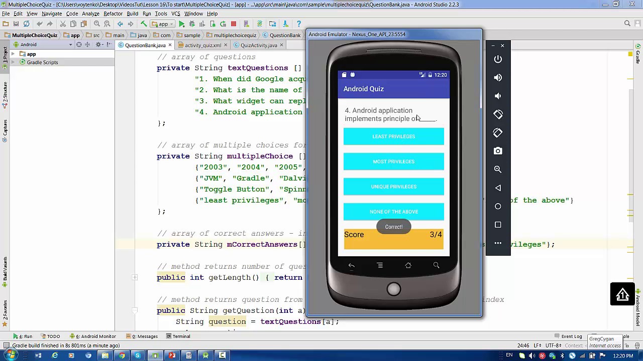 Lesson16 Android - Multiple Choice Quiz : save result in SharedPreferences