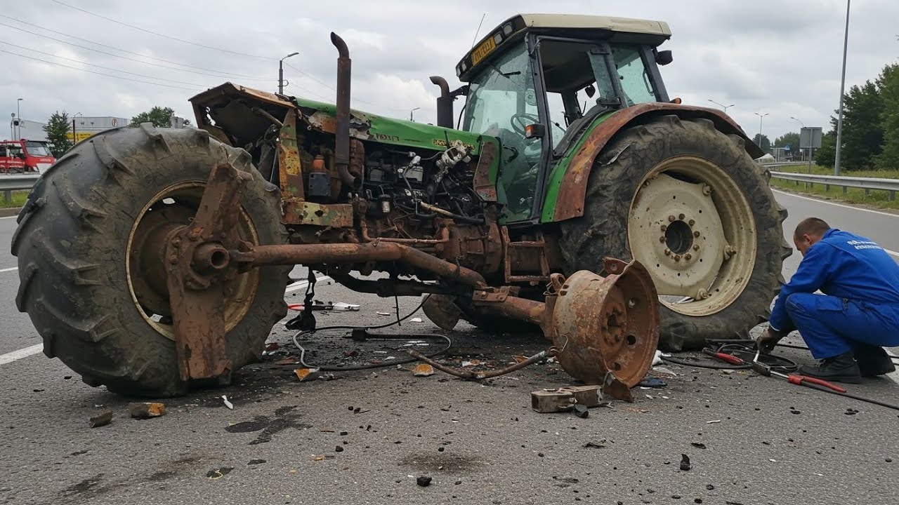 Massive Tractor Damage Repaired by Master Mechanic - Front Wheels Crushed